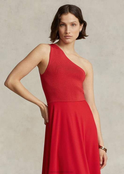 vestido de cóctel híbrido con un solo hombro mujer atardecer rojo Ralph Lauren 2XR2V2983