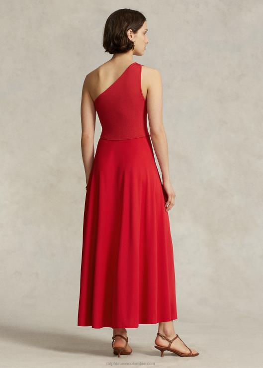 vestido de cóctel híbrido con un solo hombro mujer atardecer rojo Ralph Lauren 2XR2V2983