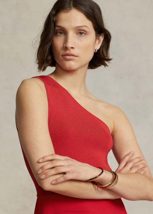 vestido de cóctel híbrido con un solo hombro mujer atardecer rojo Ralph Lauren 2XR2V2983