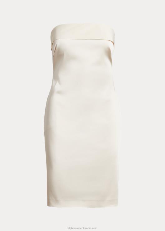 vestido de cóctel sin tirantes de satén con lazo en la espalda mujer crema de mascarpone Ralph Lauren 2XR2V3981