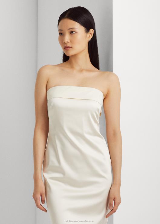 vestido de cóctel sin tirantes de satén con lazo en la espalda mujer crema de mascarpone Ralph Lauren 2XR2V3981