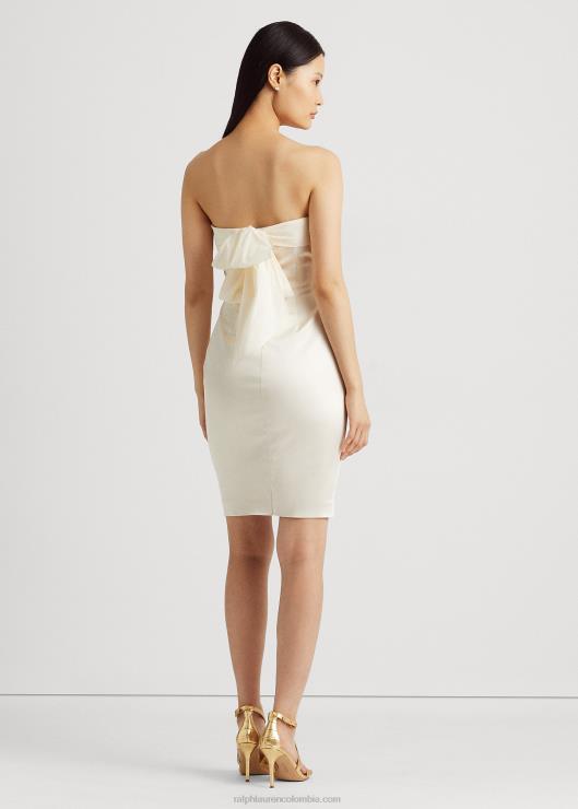 vestido de cóctel sin tirantes de satén con lazo en la espalda mujer crema de mascarpone Ralph Lauren 2XR2V3981