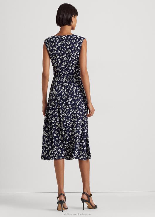 vestido de crepé con estampado de hojas mujer azul marino/crema Ralph Lauren 2XR2V4444