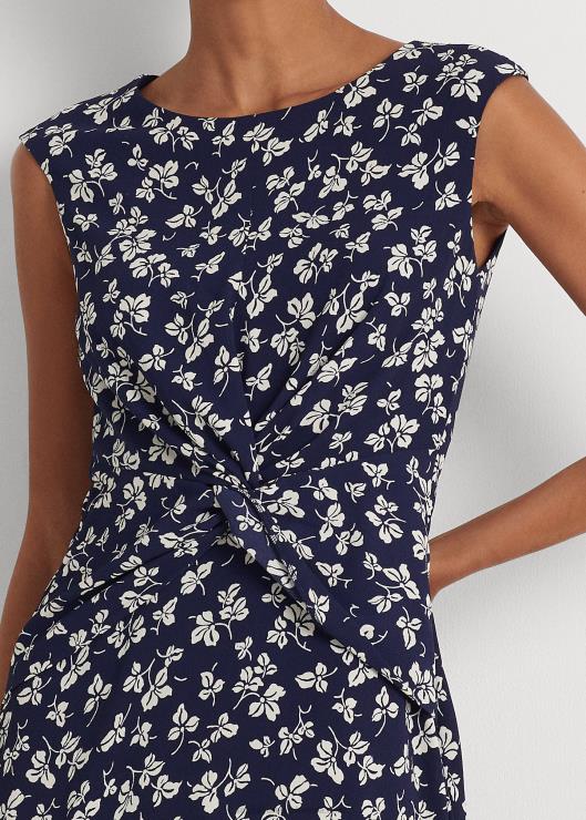 vestido de crepé con estampado de hojas mujer azul marino/crema Ralph Lauren 2XR2V4444