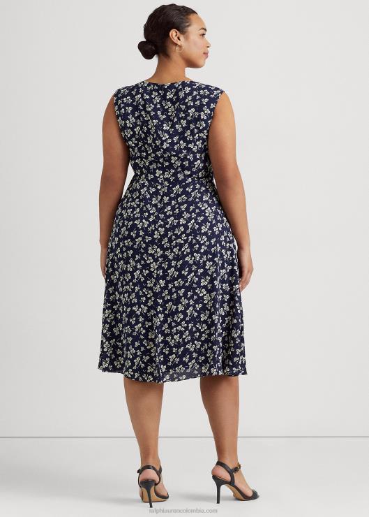 vestido de crepé con estampado de hojas mujer azul marino/crema Ralph Lauren 2XR2V4649