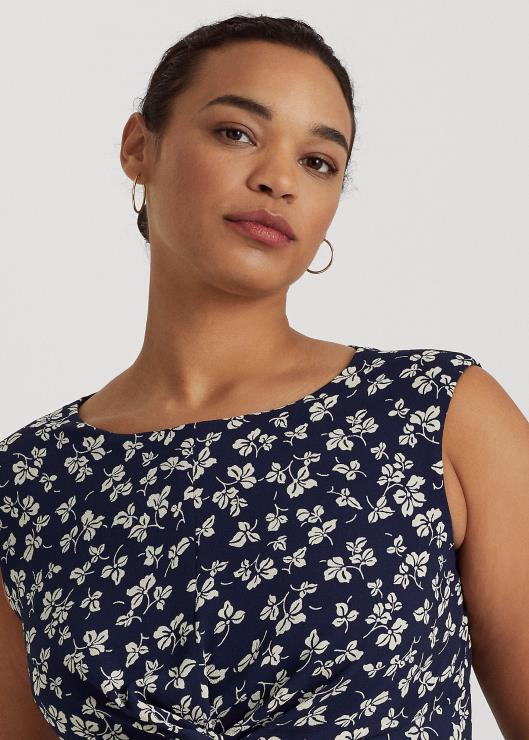 vestido de crepé con estampado de hojas mujer azul marino/crema Ralph Lauren 2XR2V4649