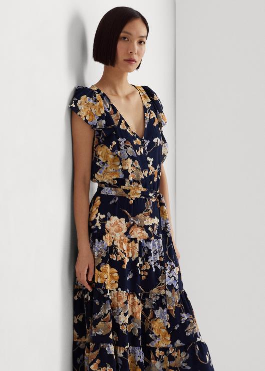 vestido de crepé con motivo floral mujer azul marino multi Ralph Lauren 2XR2V4452