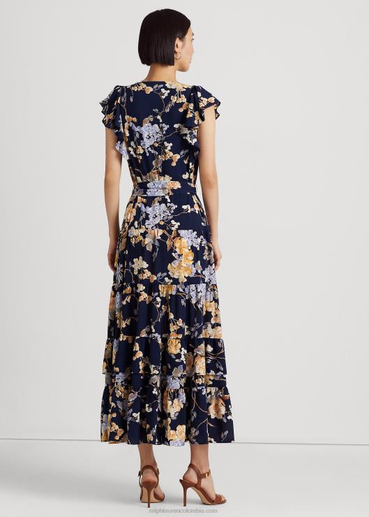 vestido de crepé con motivo floral mujer azul marino multi Ralph Lauren 2XR2V4452