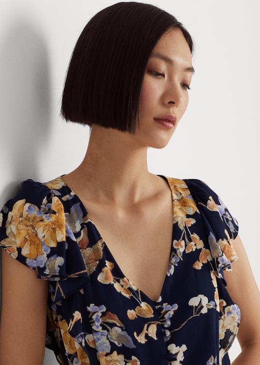 vestido de crepé con motivo floral mujer azul marino multi Ralph Lauren 2XR2V4452