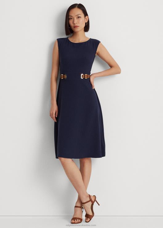 vestido de crepé con ribete de hebilla mujerRalph Lauren 2XR2V4840