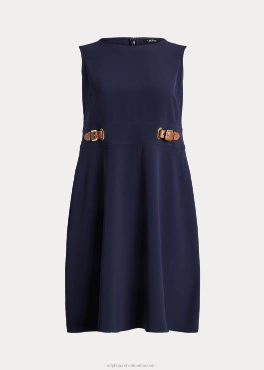 vestido de crepé con ribete de hebilla mujer azul marino refinado Ralph Lauren 2XR2V4580