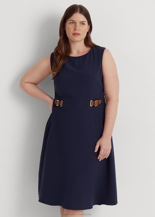 vestido de crepé con ribete de hebilla mujer azul marino refinado Ralph Lauren 2XR2V4580