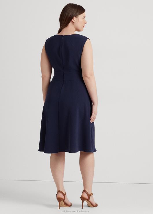 vestido de crepé con ribete de hebilla mujer azul marino refinado Ralph Lauren 2XR2V4580