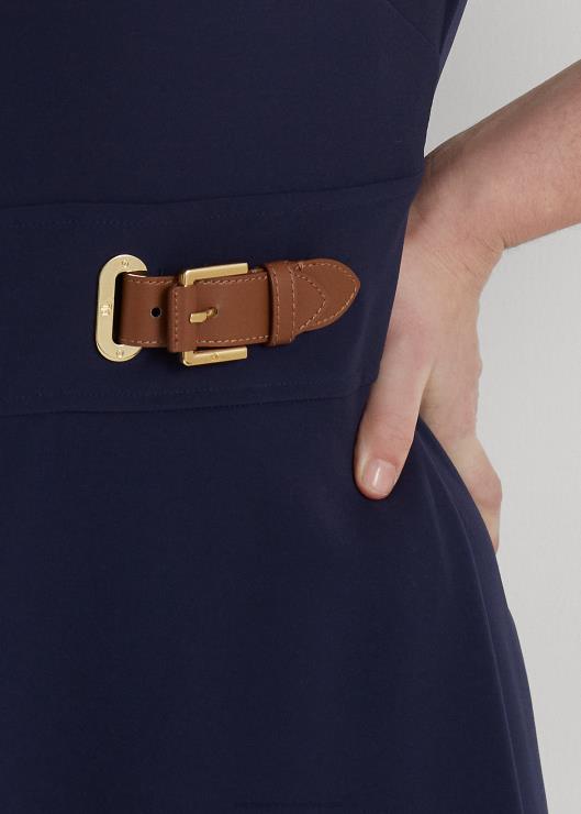 vestido de crepé con ribete de hebilla mujer azul marino refinado Ralph Lauren 2XR2V4580