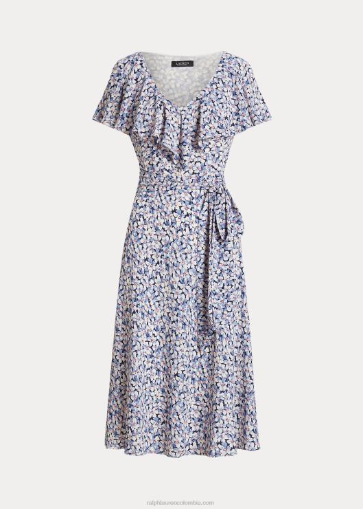 vestido de crepé floral con cinturón mujer azul/crema/rosa Ralph Lauren 2XR2V4098