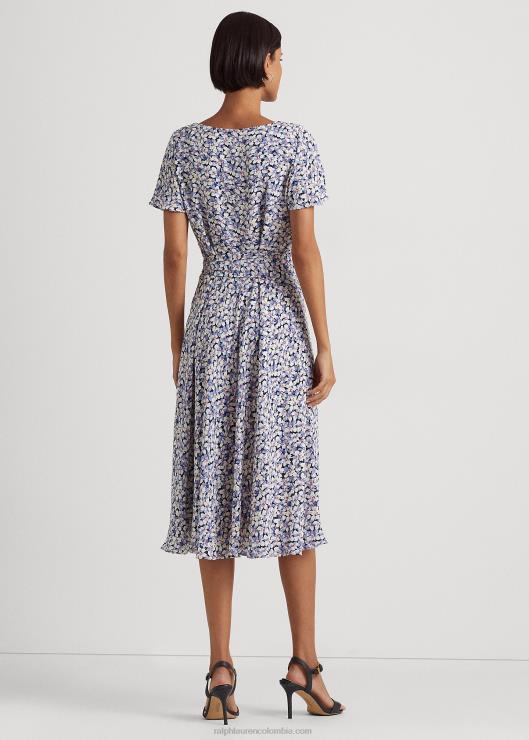 vestido de crepé floral con cinturón mujer azul/crema/rosa Ralph Lauren 2XR2V4098