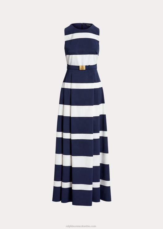 vestido de fiesta a rayas con cinturón mujer azul marino refinado/blanco Ralph Lauren 2XR2V9562