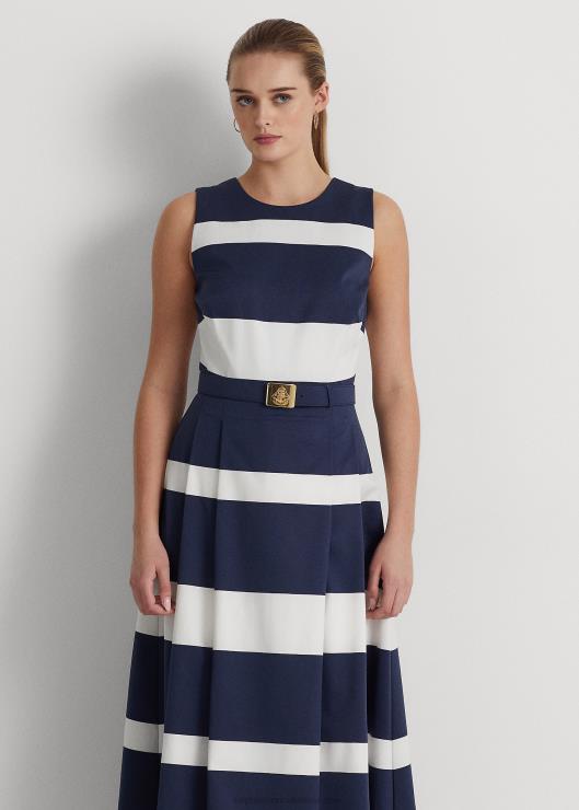 vestido de fiesta a rayas con cinturón mujer azul marino refinado/blanco Ralph Lauren 2XR2V9562