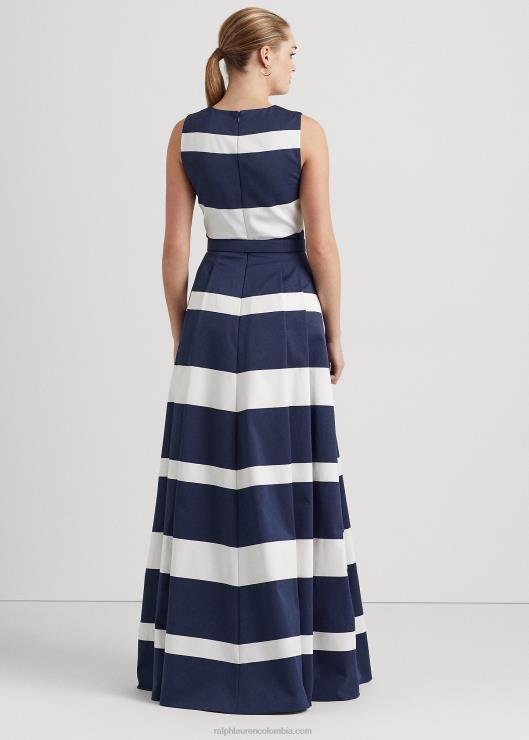 vestido de fiesta a rayas con cinturón mujer azul marino refinado/blanco Ralph Lauren 2XR2V9562