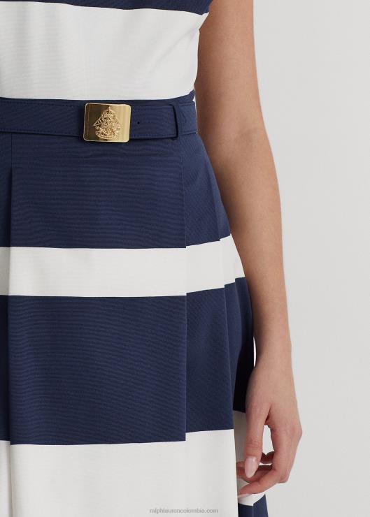 vestido de fiesta a rayas con cinturón mujer azul marino refinado/blanco Ralph Lauren 2XR2V9562