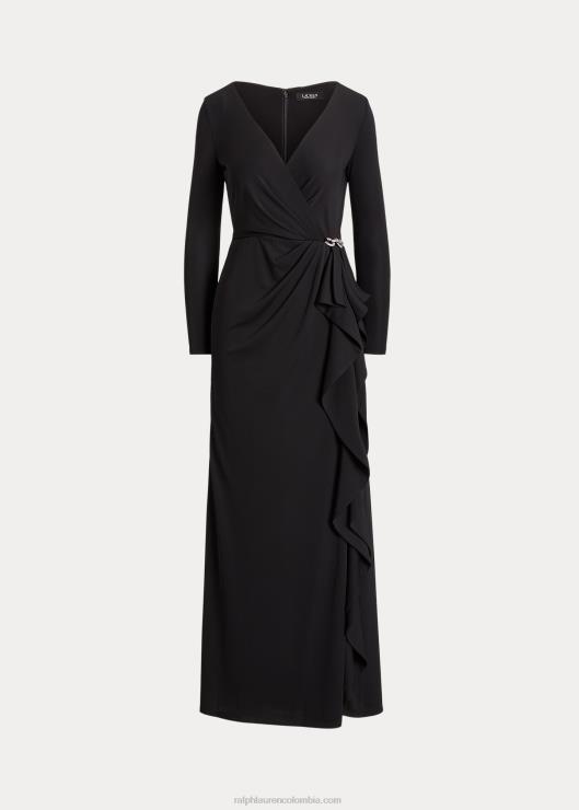 vestido de fiesta con ribete de volantes mujer negro Ralph Lauren 2XR2V9585