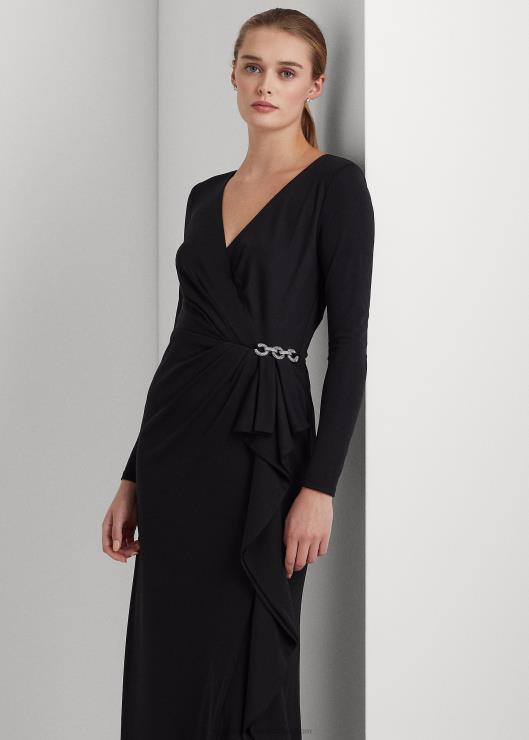 vestido de fiesta con ribete de volantes mujer negro Ralph Lauren 2XR2V9585