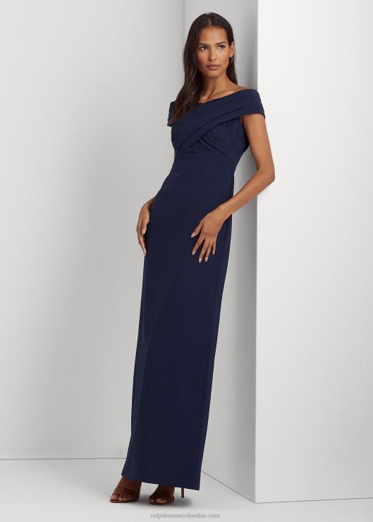 vestido de fiesta de crepé con hombros descubiertos mujer faro azul marino Ralph Lauren 2XR2V3811