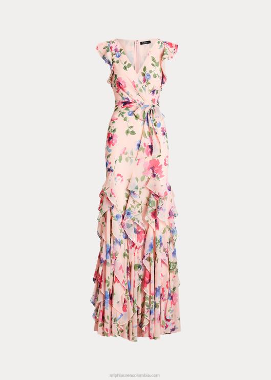 vestido de fiesta floral con ribete de volantes mujer rosa multi Ralph Lauren 2XR2V4062