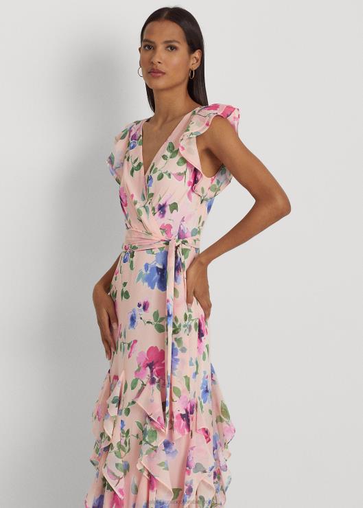vestido de fiesta floral con ribete de volantes mujer rosa multi Ralph Lauren 2XR2V4062