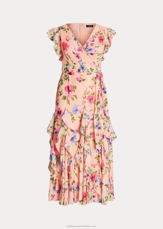 vestido de fiesta floral con ribete de volantes mujer rosa multi Ralph Lauren 2XR2V4699