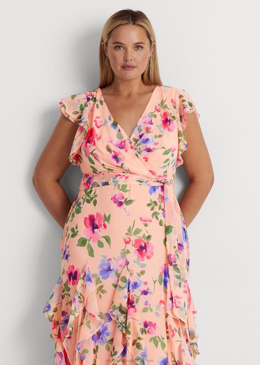 vestido de fiesta floral con ribete de volantes mujer rosa multi Ralph Lauren 2XR2V4699
