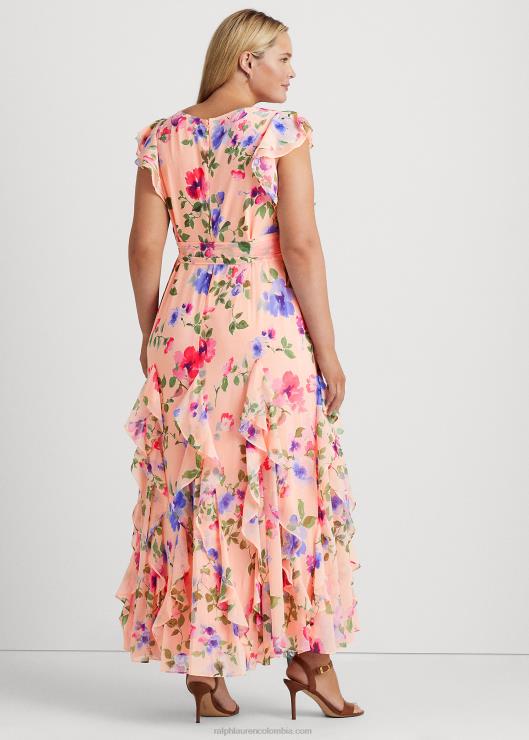 vestido de fiesta floral con ribete de volantes mujer rosa multi Ralph Lauren 2XR2V4699