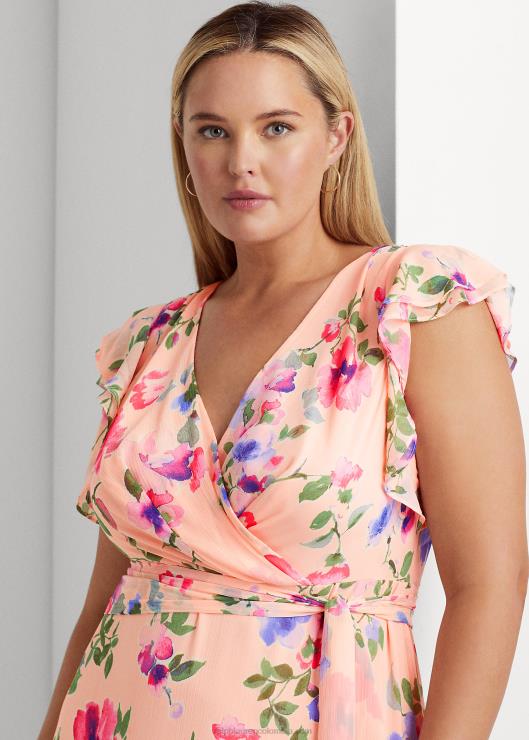 vestido de fiesta floral con ribete de volantes mujer rosa multi Ralph Lauren 2XR2V4699