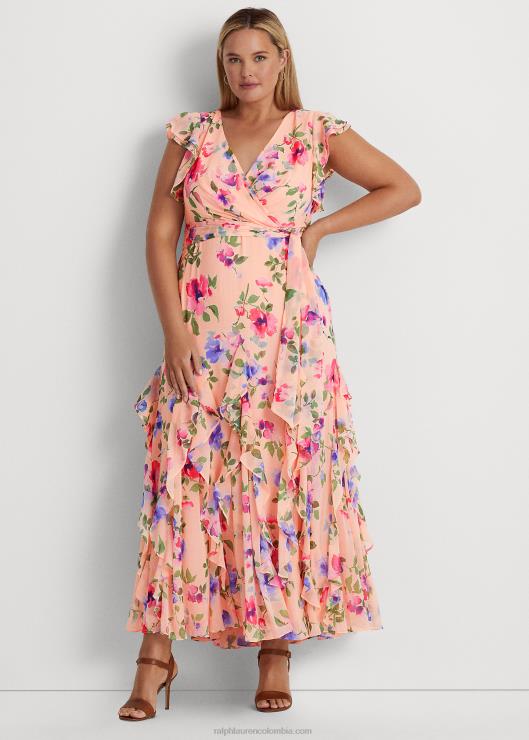 vestido de fiesta floral con ribete de volantes mujer rosa multi Ralph Lauren 2XR2V4699