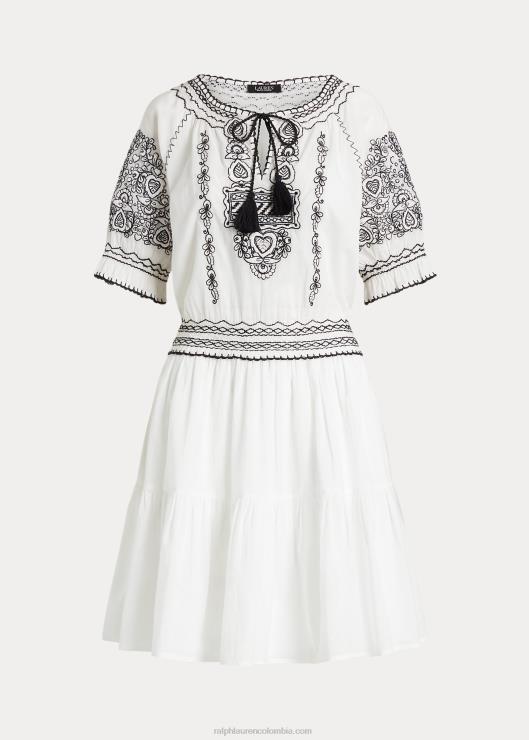 vestido de gasa de algodón bordado mujer blanco negro Ralph Lauren 2XR2V3890
