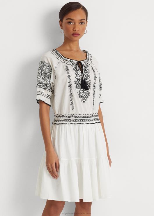 vestido de gasa de algodón bordado mujer blanco negro Ralph Lauren 2XR2V3890