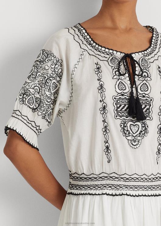vestido de gasa de algodón bordado mujer blanco negro Ralph Lauren 2XR2V3890