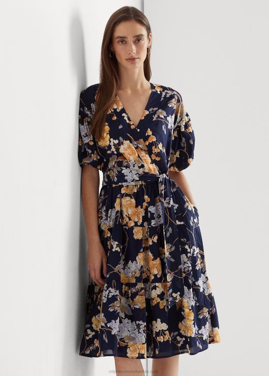 vestido de gasa de algodón con cinturón floral mujer azul marino multi Ralph Lauren 2XR2V4412