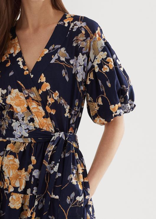vestido de gasa de algodón con cinturón floral mujer azul marino multi Ralph Lauren 2XR2V4412