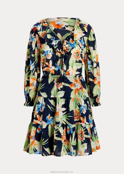 vestido de gasa de algodón floral mujer azul marino multi Ralph Lauren 2XR2V4883