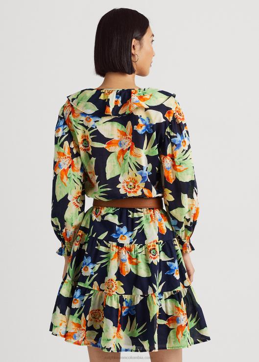 vestido de gasa de algodón floral mujer azul marino multi Ralph Lauren 2XR2V4883