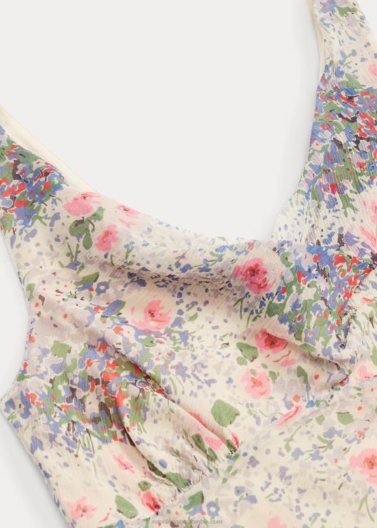 vestido de gasa de seda arrugada floral mujer multicolor/bronceado Ralph Lauren 2XR2V3651