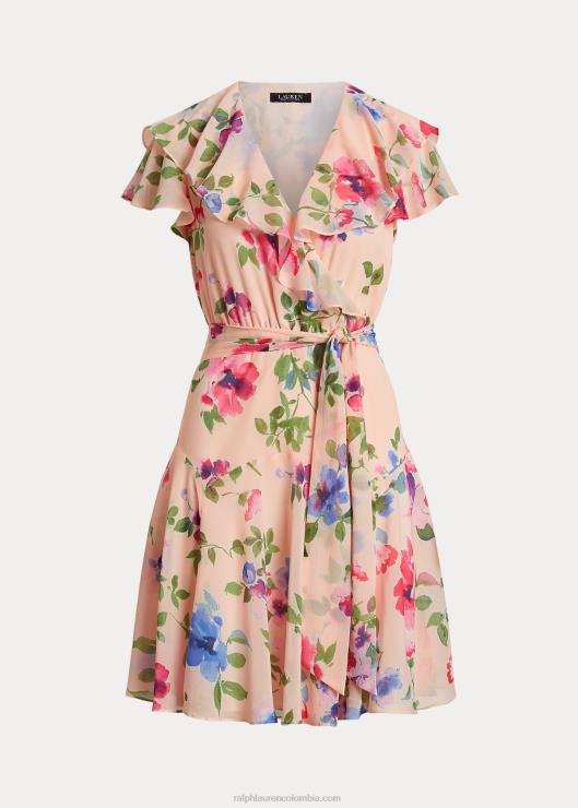 vestido de georgette arrugado con cinturón floral mujerRalph Lauren 2XR2V4420