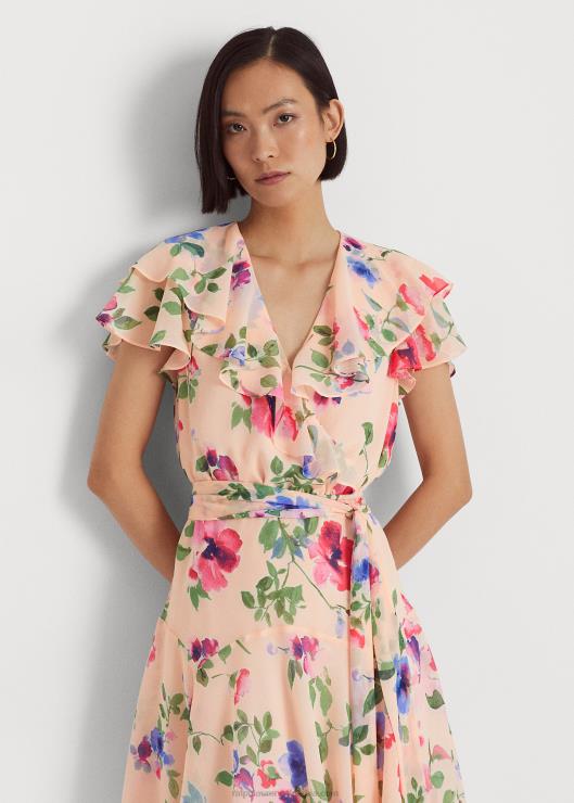 vestido de georgette arrugado con cinturón floral mujerRalph Lauren 2XR2V4420