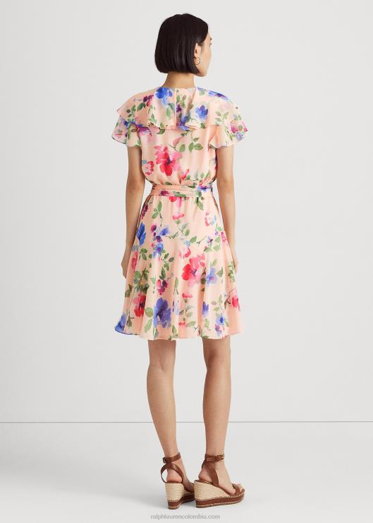 vestido de georgette arrugado con cinturón floral mujerRalph Lauren 2XR2V4420