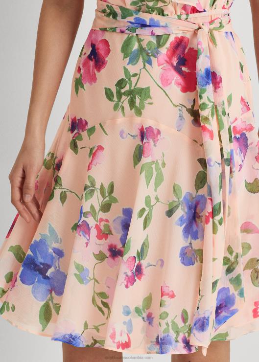 vestido de georgette arrugado con cinturón floral mujerRalph Lauren 2XR2V4420