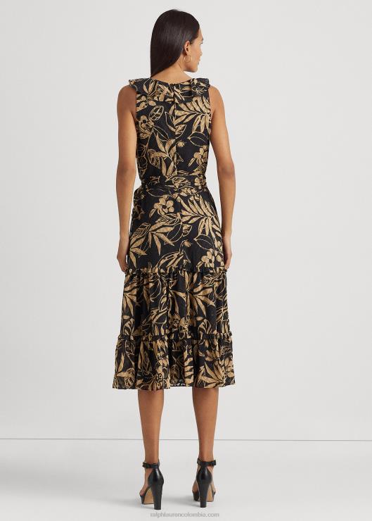 vestido de georgette arrugado con estampado mujer negro/tostado Ralph Lauren 2XR2V4875