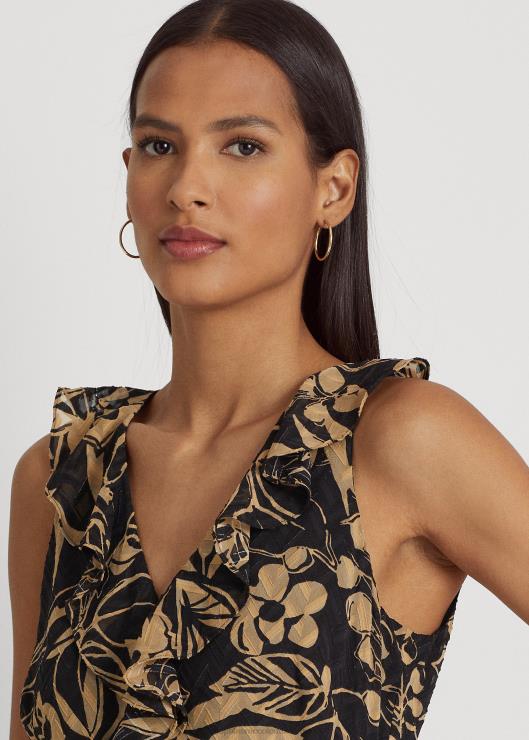 vestido de georgette arrugado con estampado mujer negro/tostado Ralph Lauren 2XR2V4875