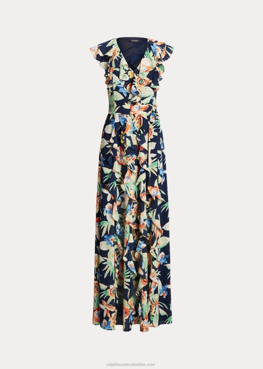 vestido de georgette arrugado floral mujer azul marino multi Ralph Lauren 2XR2V9554