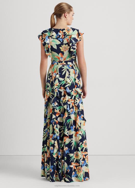 vestido de georgette arrugado floral mujer azul marino multi Ralph Lauren 2XR2V9554